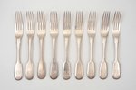 set of 9 forks, silver, 84 standard, total weight of items 641.75 g, 20.6 cm, 1874-1894, St. Petersb...