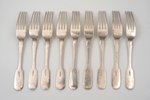 set of 9 forks, silver, 84 standard, total weight of items 641.75 g, 20.6 cm, 1874-1894, St. Petersb...