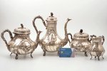 service of 4 items: coffeepot, teapot, sugar-bowl, cream jug, silver, 950 standard, 1883 (643+595+45...