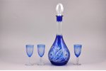 a set, carafe and 3 glasses, Ilguciems glass factory, colored glass, Latvia, the 20-30ties of 20th c...