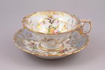 tea pair, Flower motif, porcelain, Kornilov Brothers manufactory, hand-painted, Russia, the 2nd half...