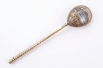 teaspoon, silver, 84 standard, 23.46 g, niello enamel, gilding, 13.3 cm, 1879, Moscow, Russia...