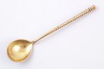 teaspoon, silver, 84 standard, 23.46 g, niello enamel, gilding, 13.3 cm, 1879, Moscow, Russia...