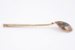 teaspoon, silver, 84 standard, 22.23 g, niello enamel, gilding, 13.3 cm, P. Milyukov workshop, 1879,...
