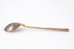 teaspoon, silver, 84 standard, 24.98 g, niello enamel, gilding, 13.3 cm, P. Milyukov workshop, 1879,...