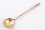 teaspoon, silver, 84 standard, 23.61 g, niello enamel, gilding, 13.3 cm, 1872-1881, Moscow, Russia...