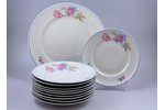 set of plates, 10+1 pcs., porcelain, Riga Ceramics Factory, Riga (Latvia), 1941-1947, Ø 33.7 / 24.4...