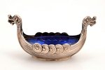 saltcellar, silver, "Boat", 925S standard, silver weight 17.6 g, with glass insert, 3.4 x 8.3 x 4.2...