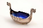 saltcellar, silver, "Boat", 925S standard, silver weight 17.6 g, with glass insert, 3.4 x 8.3 x 4.2...
