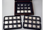 36 Eiropas sudraba monētu kolekcija maciņā, sudrabs, Proof, UNC, Austrija 5 eiro 2004, 2005, 2006; B...