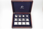 Collection of 36 European silver coins in a case, silver, Proof, UNC, Austria 5 euro 2004, 2005, 200...