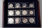 36 Eiropas sudraba monētu kolekcija maciņā, sudrabs, Proof, UNC, Austrija 5 eiro 2004, 2005, 2006; B...
