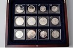 Collection of 36 European silver coins in a case, silver, Proof, UNC, Austria 5 euro 2004, 2005, 200...