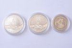 set of 3 coins, 1 dollar, 1/2 dollar, 1995, Atlanta Centennial Olympic Games, silver, nickel, USA, P...