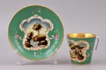 tea pair, "The picturesque institution of Vasily Krasnoshchekov", porcelain, hand-painted, Russia, t...