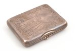 cigarette case, silver, 84 standard, 109 g, engraving, gilding, 9.1 x 7 x 1.8 cm, by Andreyev Grigor...