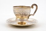 coffee pair, silver, 84 standard, total weight of items 118.9  g, engraving, gilding, h (cup, with h...