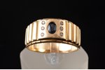 a ring, gold, 585 standard, 10.78 g., the size of the ring 20.75, diamonds, sapphire...