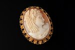 a brooch, cameo, gold, 585 standard, 8.21 g., the item's dimensions 4.1 x 3.3 cm, Finland...