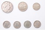 7 monētu komplekts: 2, 5, 10 zloti, 1932-1936 g., sudrabs, Polija...