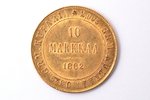 Финляндия, 10 марок, 1882 г., "Николай II", золото, 900 проба, 3.2258 г, вес чистого золота 2.90322...