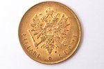 Somija, 10 markas, 1882 g., "Nikolajs II", zelts, 900 prove, 3.2258 g, tīra zelta svars 2.90322 g, K...