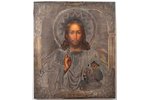 icon, Jesus Christ Pantocrator, board, painting, silver oklad, oklad weight 313.70 g, 84 standard, M...