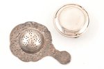 tea strainer with coaster, silver, 830 standard, total weight of items 55.20 g, tea strainer 7.1 x 1...