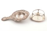 tea strainer with coaster, silver, 830 standard, total weight of items 55.20 g, tea strainer 7.1 x 1...