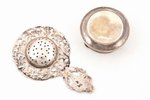 tea strainer with coaster, silver, 830 standard, total weight of items 48.70 g, tea strainer 7 x 11....