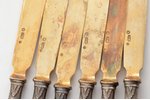 set of 6 dessert knives, silver, 875 standard, total weight of items 185.30 g, gilding, 17.2 cm, by...