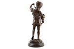 figurine, "Girl with cat", signed Laporte, bronze, marble, h 39 cm, weight 4150 g., France, beginnin...