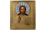 ikona, Jēzus Kristus Pantokrators (Visavaldītājs), dēlis, gleznojums, starpsienu emalja, metāls, Kri...