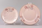 2 apakštasītes no tējas trio, porcelāns (rozā masa), M.S. Kuzņecova rūpnīca, Rīga (Latvija), 1934-19...