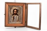 icon, Jesus Christ Pantocrator, in icon case, board, painting, guilding, engraving, silver oklad, 84...