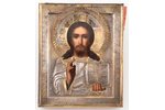 ikona, Jēzus Kristus Pantokrators, rāmī, dēlis, gleznojums, zeltījums, māksliniecisks gravējums, sud...