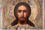 icon, Jesus Christ Pantocrator, in icon case, board, painting, guilding, engraving, silver oklad, 84...