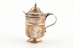 mustard pot with spoon, with glass insert, silver, 925 standard, silver weight 57.45 g, mustard pot...