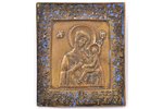 икона, Тихвинская икона Божьей матери, медный сплав, 1-цветная эмаль, 19-й век, 10.7 x 9.1 x 0.4 см,...