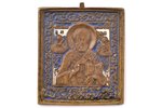 ikona, Svētais Nikolajs Brīnumdarītājs, vara sakausējuma, 2-krāsu emalja, 19. gs., 11.6 x 9.7 x 0.4...