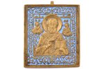икона, Святитель Николай Чудотворец, медный сплав, 1-цветная эмаль, 19-й век, 11.6 x 9.8 x 0.4 см, 2...
