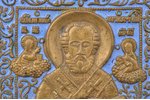 ikona, Svētais Nikolajs Brīnumdarītājs, vara sakausējuma, 1-krāsu emalja, 19. gs., 11.6 x 9.8 x 0.4...