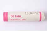 1 lat, 2012, Christmas bells, 50 coins in packaging (roll) of Bank of Latvia, copper, nickel, Latvia...