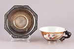 coffee pair, silver 875 (900) standard, porcelain, hand-painted, Vietnam, the 50-60ies of 20th cent....