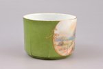 small cup with pallet, "Rural landscape", porcelain, faience, M.S. Kuznetsov manufactory, Riga (Latv...