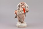 figurine, Bear playing accordion, porcelain, Riga (Latvia), USSR, sculpture's work, Riga porcelain f...