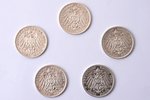 set of 5 coins: 3 marks, 1908 / 1909 / 1910, Otto Wilhelm Luitpold Adalbert Waldemar of Bavaria - Ki...