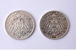 lote no 2 monētām: 3 markas, 1909  g., Brīvā un Hanzas pilsēta Hamburga un Frīdrihs Augusts II - Sak...