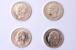 set of 4 coins: 3 marks, 1911 / 1912 / 1914, Friedrich II of Baden - Grand Duke of Baden, silver, Ge...