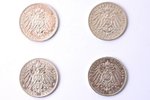 лот из 4 монет: 3 марки, 1911 / 1912 / 1914 г., Фридрих II Баденский - великий герцог Бадена, серебр...